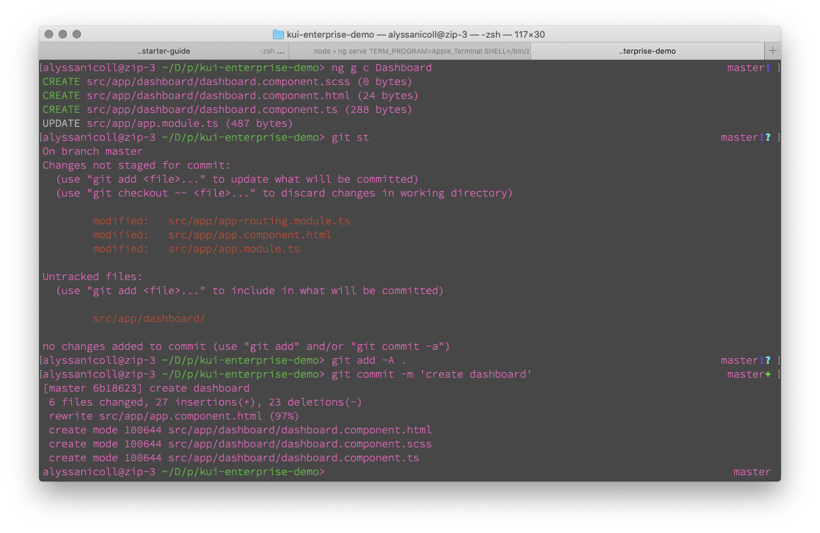 screenshot of our terminal as we add everything to git repo