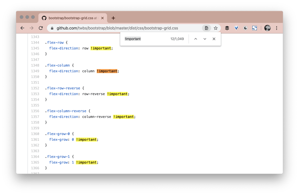 me searching the github repo for the term !important and finding 1049 results