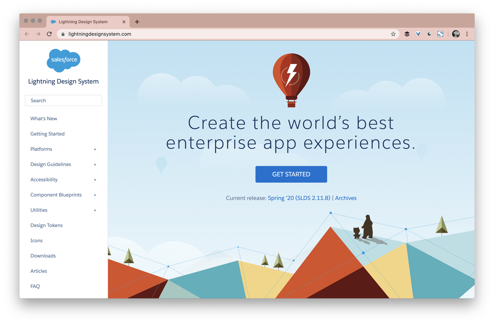 a screenshot of the opening page of salesforce design system