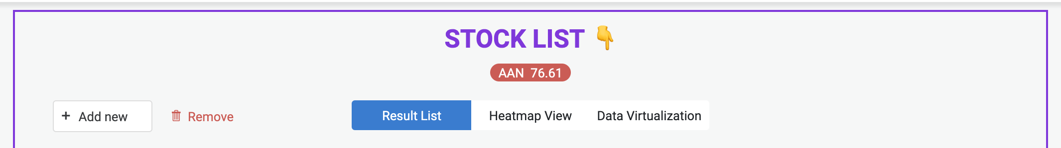 Toggle Stock List options on the Kendo UI Financial Portfolio Demo App