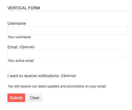 vertical form screenshot with labels above input fields