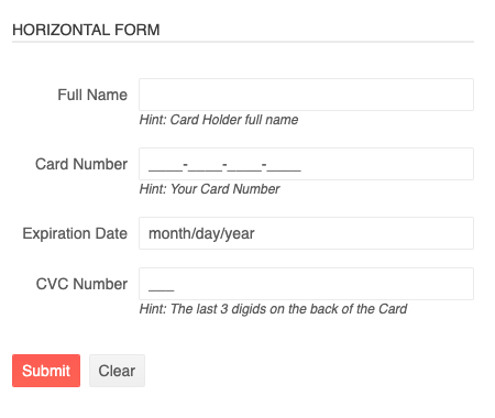 horizontal form with labels side-by-side input fields