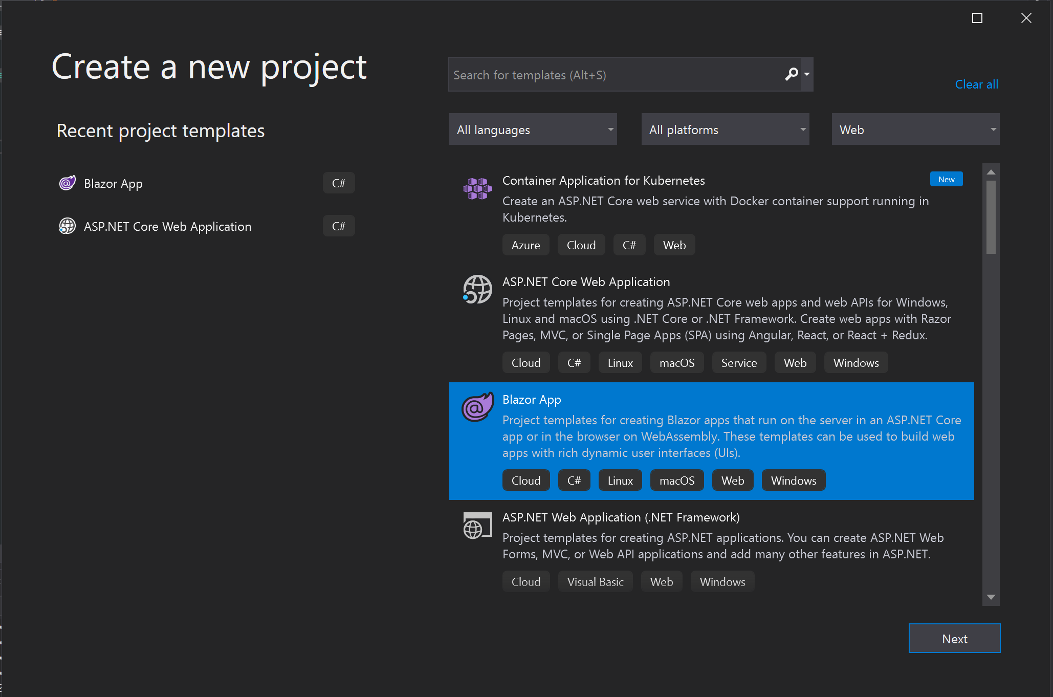 Creating new Blazor WebAssembly app for server project