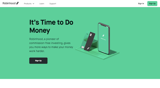 This is the desktop website that promotes investment app Robinhood.