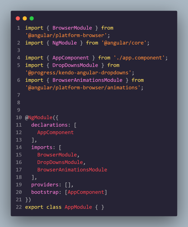 Kendo UI for Angular Licensing - App Module Code Kendo UI for Angular Licensing - App Module Code