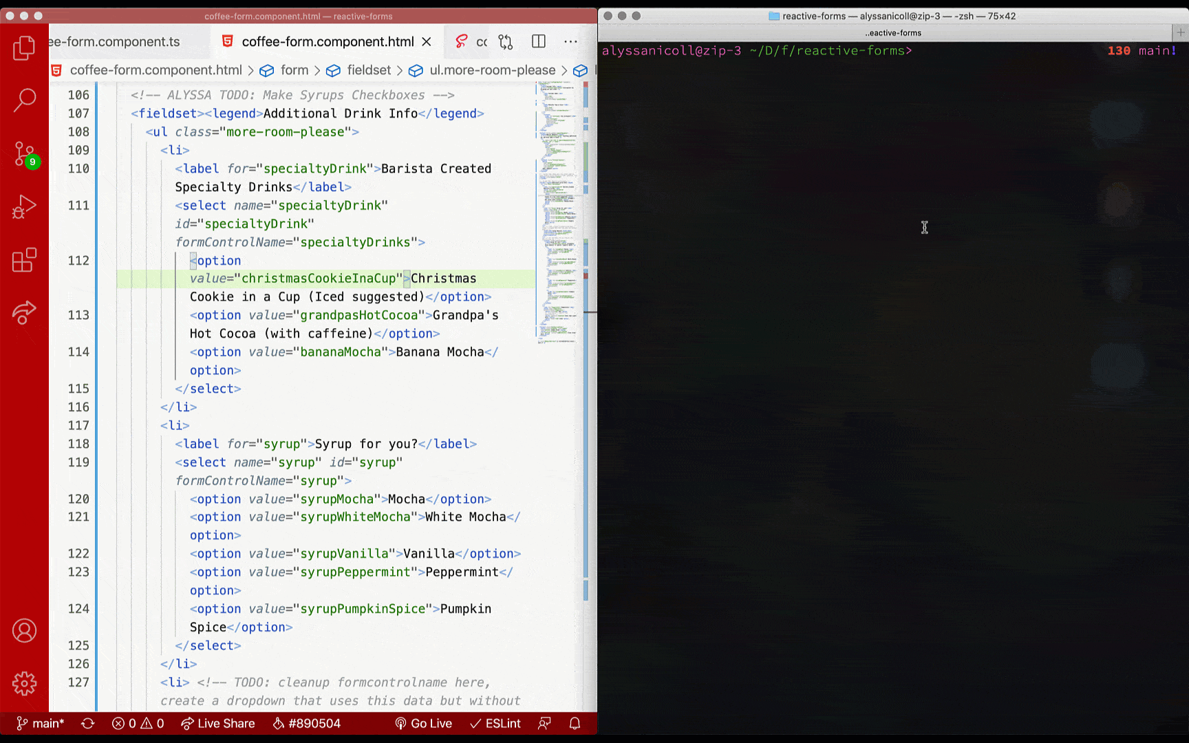 running a project and making a change with angulars hot module replacement