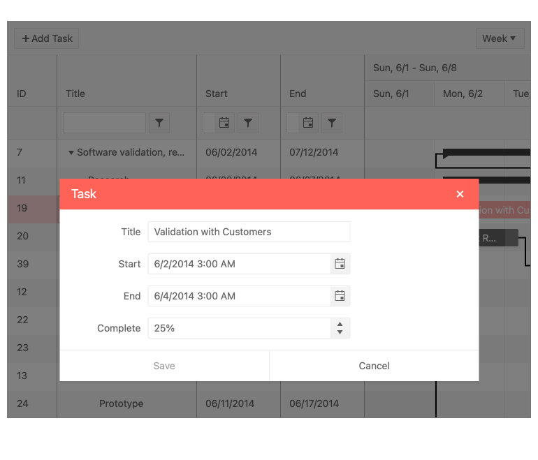 KendoReact Gantt Component - Editing KendoReact Gantt Component - Editing