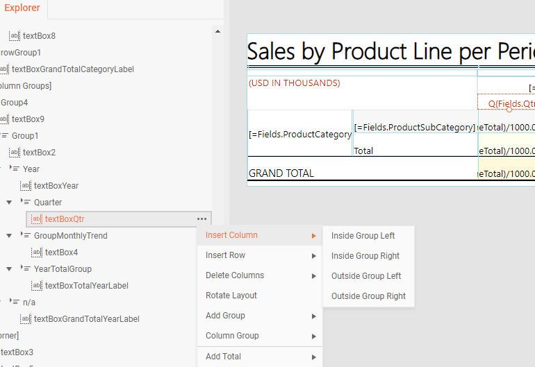 Table Context Menu Commands - Telerik Reporting The new Table Context Menu Commands available in Telerik Reporting