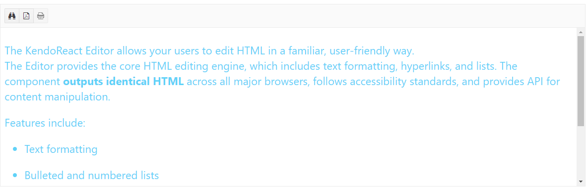 Updated styles in editor div mode Updated styles in editor div mode: The font is a bit larger and now a sans-serif typeface, and the color is a light blue.
