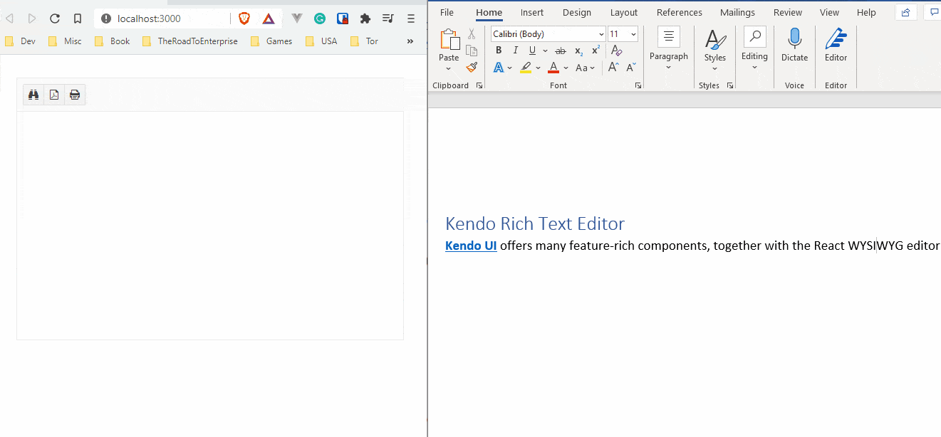 Paste from Word Copy and pasting from Microsoft Word into the editor preserves the heading and body and a hyperlink.