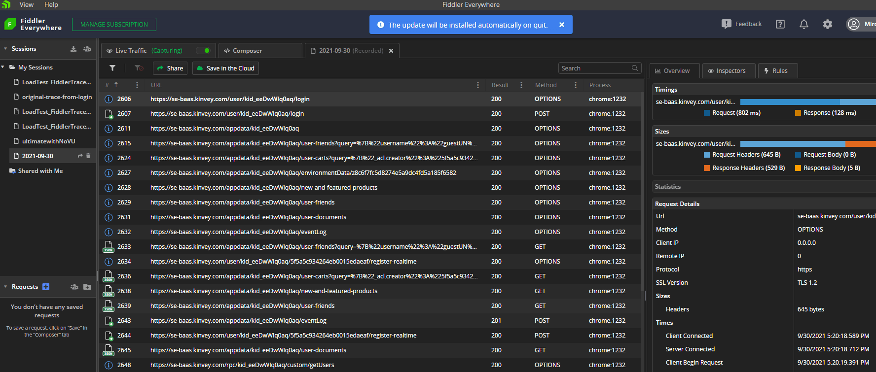 Fiddler Everywhere Requests Recorded Session in Fiddler Everywhere