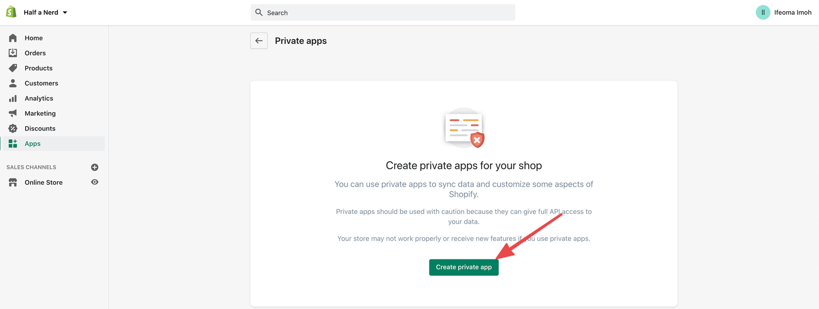 Shopify create private app link Shopify create private app link