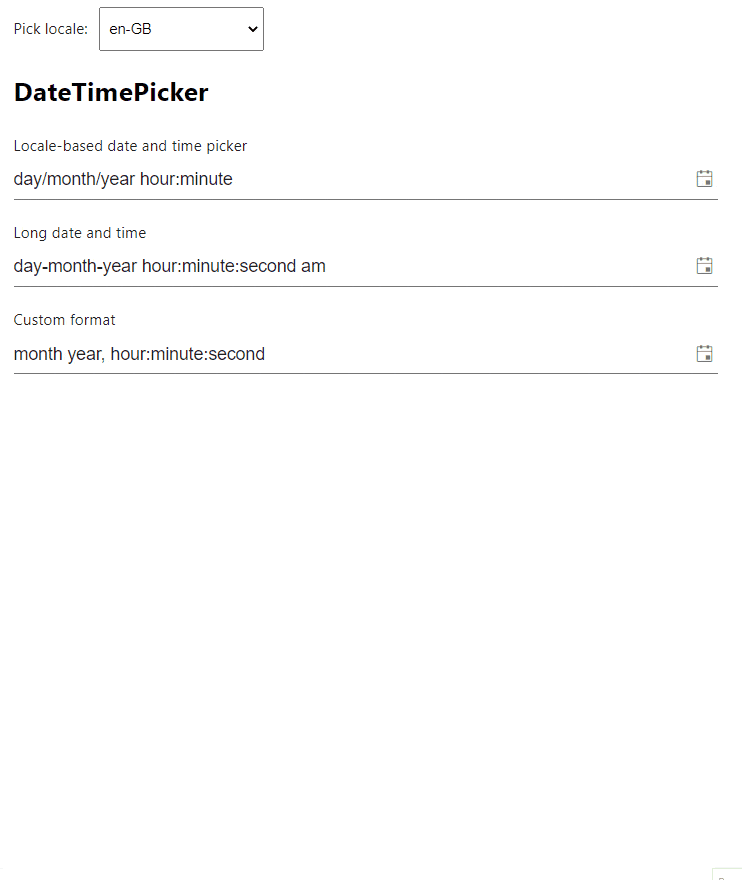 DateTimePicker React DateTimePicker component with different date and time formats