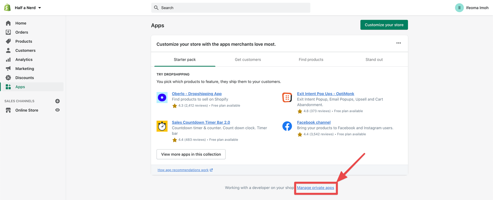 Shopify manage private apps link Shopify manage private apps link