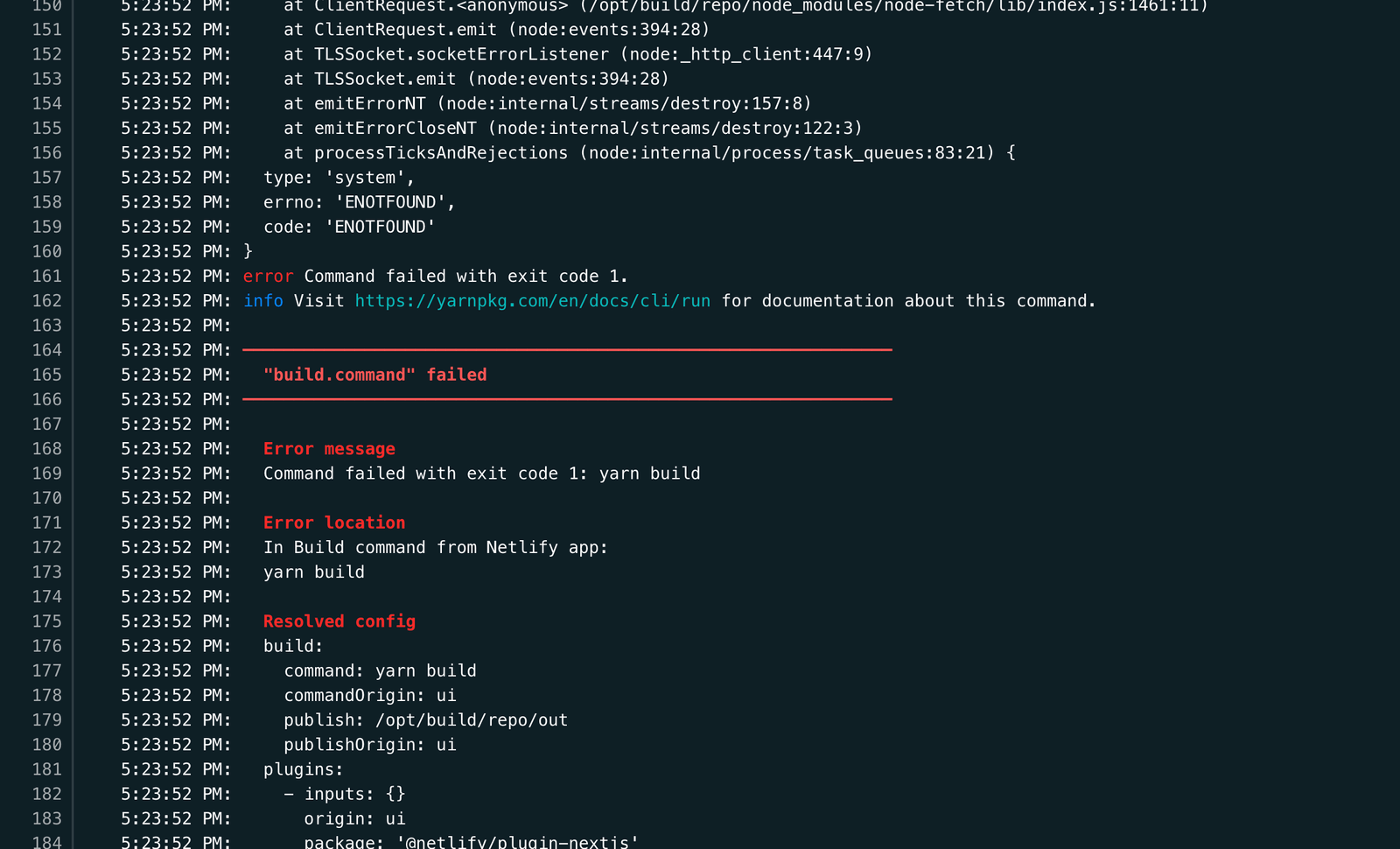 “screenshot of netlify build error A screenshot of netlify build error