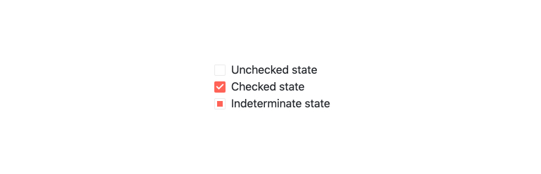Kendo UI for Vue Checkbox Component - Overview - Unchecked state has an open square. Checked state has the square filled in pink with a white checkmark. Indeterminate state has a smaller pink square inside the square space. Kendo UI for Vue Checkbox Component - Overview