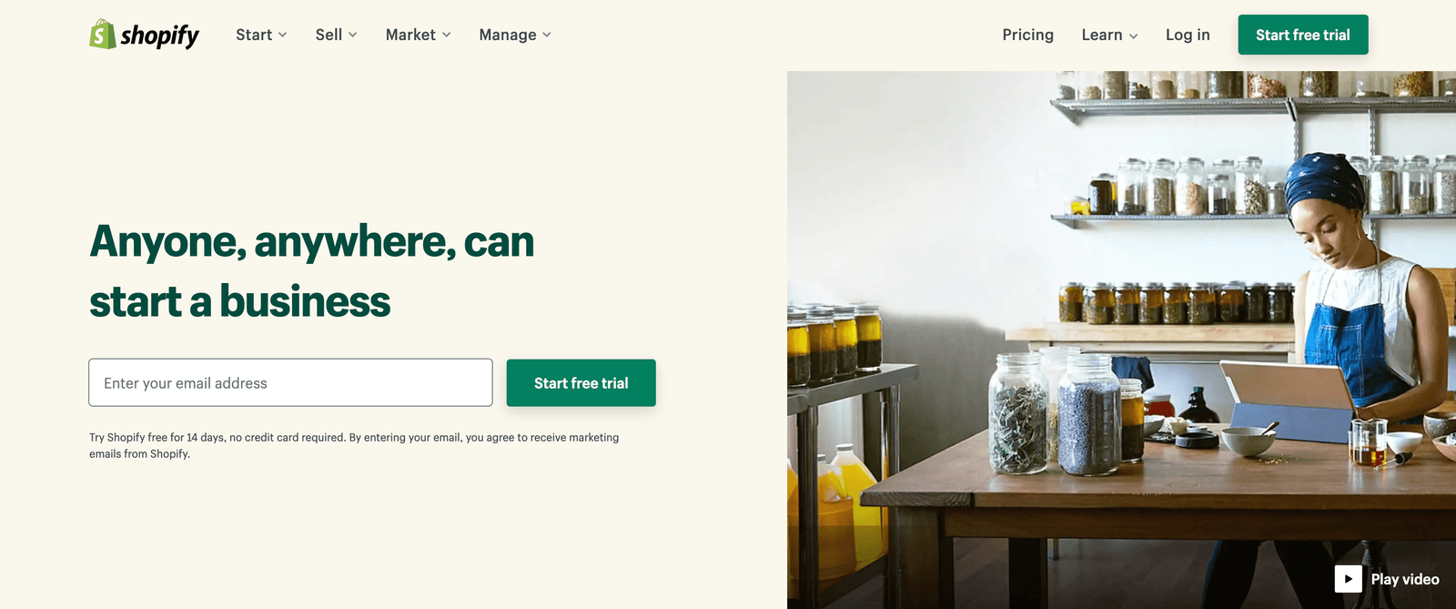 Shopify homepage Shopify homepage