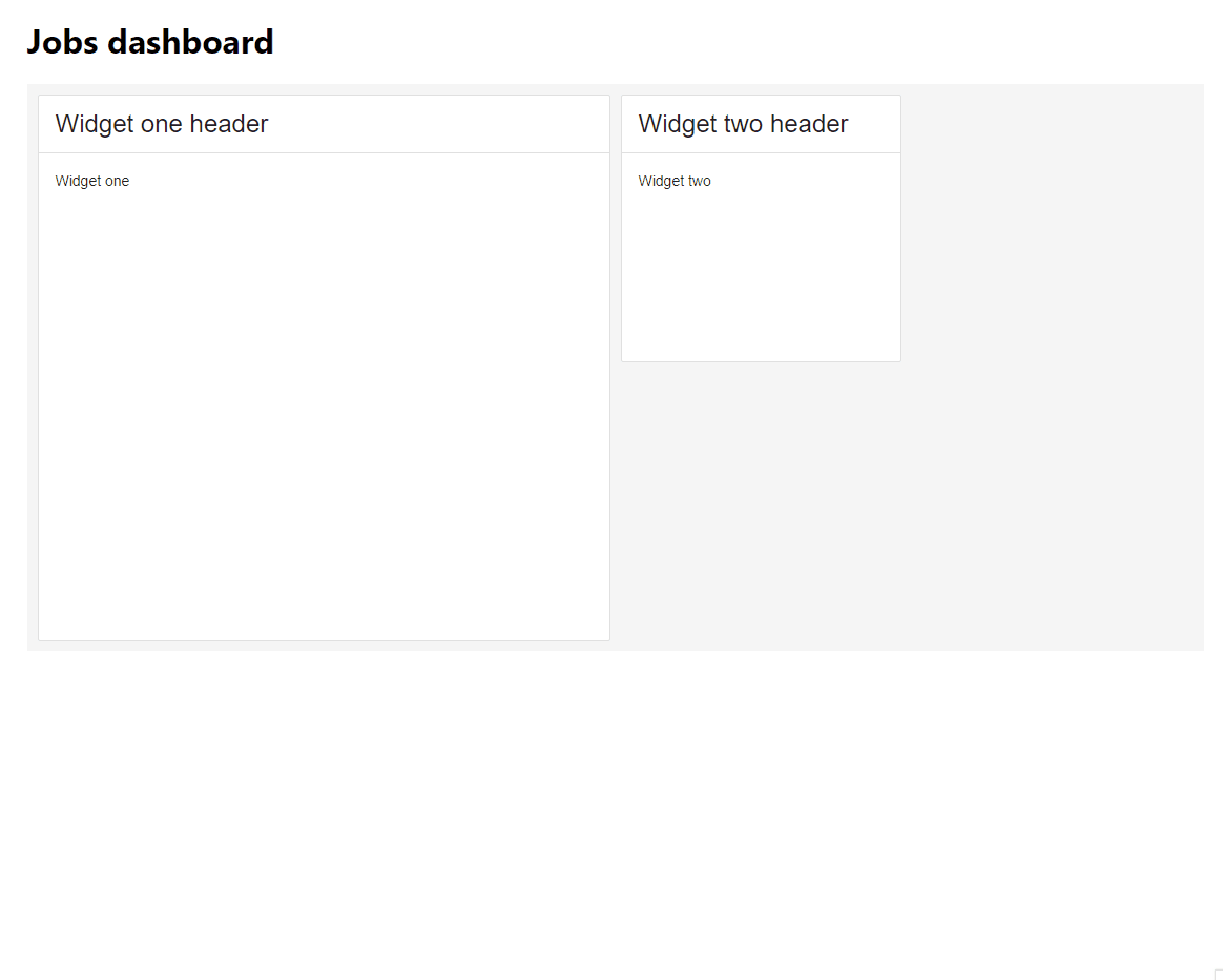 TileLayout basic setup TileLayout basic setup shows two plain widgets getting drag-and-dropped around a dashboard space