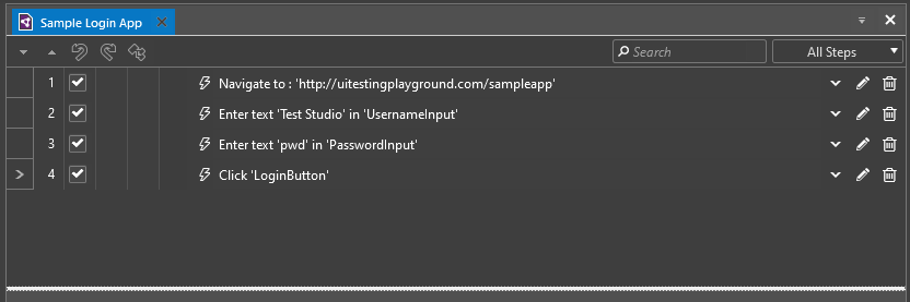 Login test case without verifications Functional tests in Test Studio