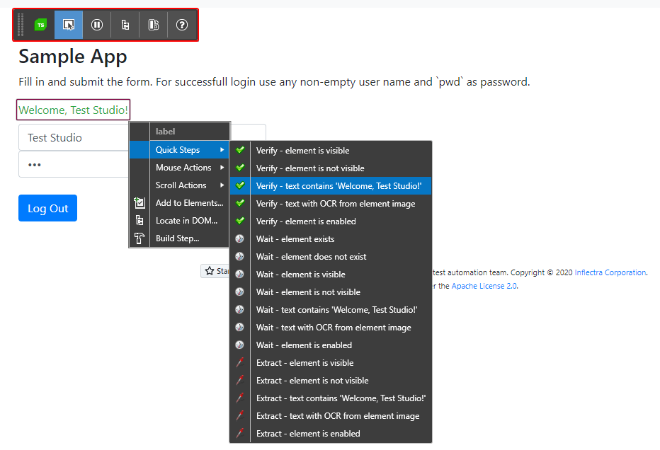Adding quick verifications in Test Recorder Recording end-to-end tests in Test Studio