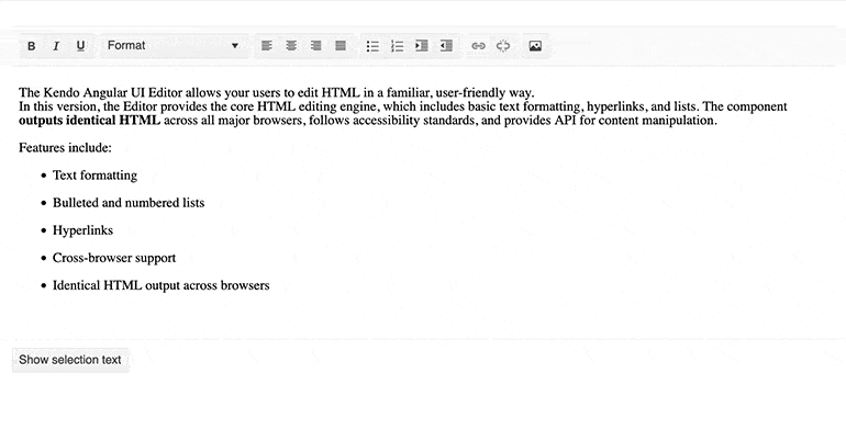 Kendo UI for Angular Editor - Get Selected Text Kendo UI for Angular Editor - Get Selected Text
