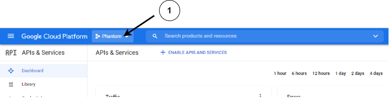 Phantom Google Cloud Platform, 1 pointing at Phantom button
