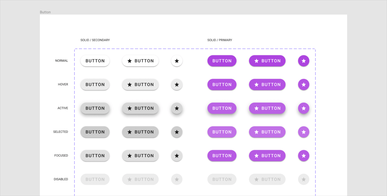 Final_Buttons Final_Buttons in an arrary of styles: normal, hover, active, selected, focused, disabled for primary and secondary