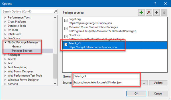 Telerik NuGet Package Source in Visual Studio Telerik NuGet Package Source in Visual Studio