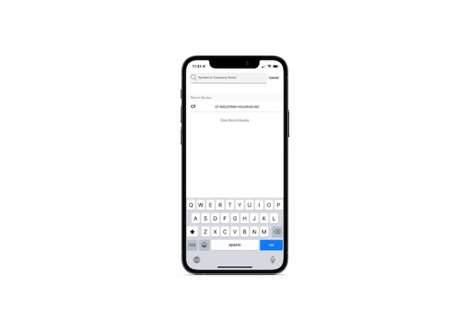 Fidelity mobile app Recent Queries When someone uses the Fidelity Investments mobile app to do numerous searches, Fidelity will display a “Recent Queries” list beneath the search form. This one shows a result for the stock for CF Industries Holdings Inc (CF).