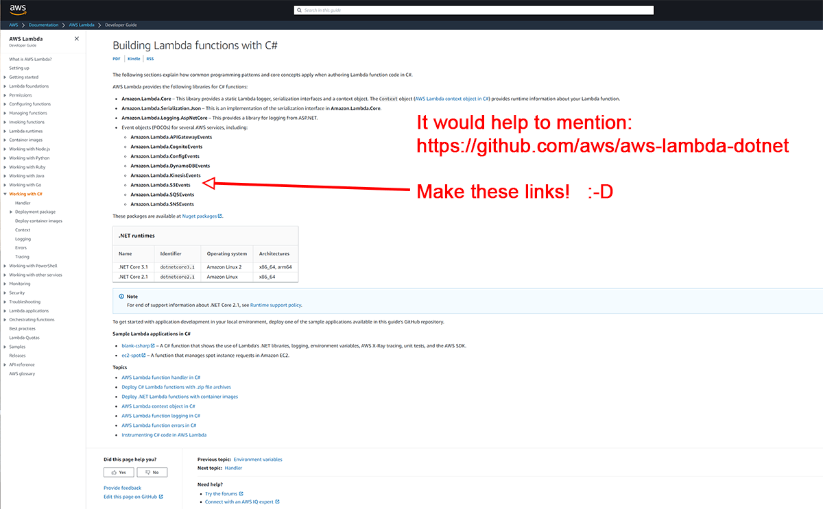 screenshot of aws lambda docs screenshot of aws lambda docs