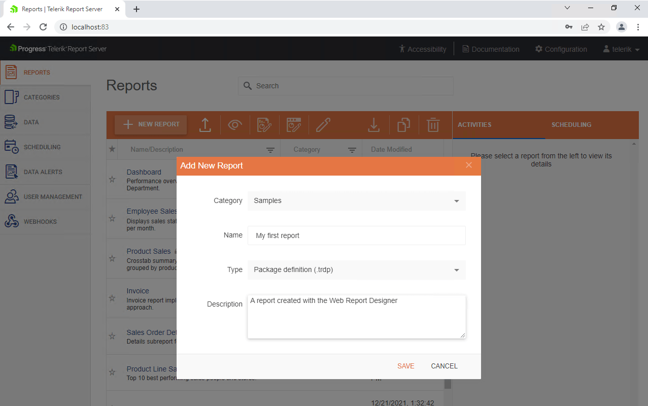 Telerik Report Server New Report Telerik Report Server New Report