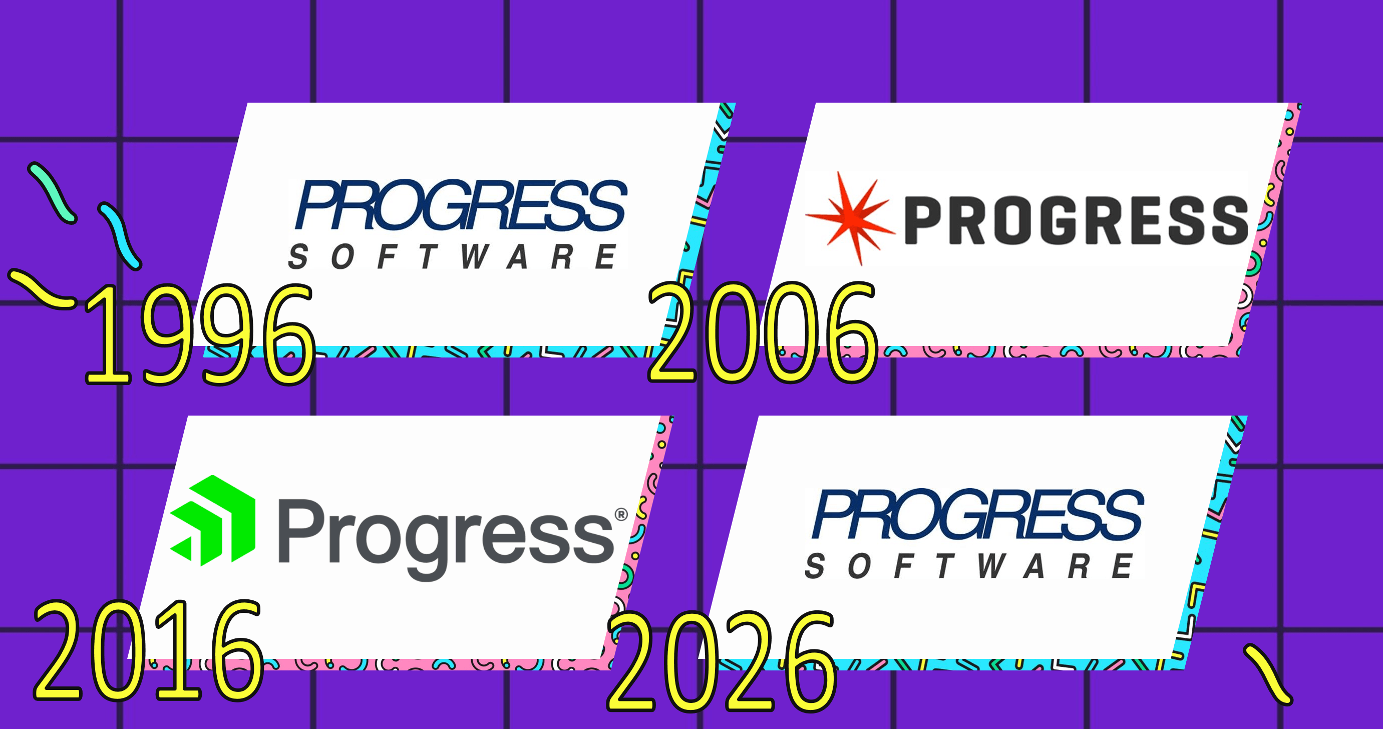 progress logo progression Progress logos from 1996, 2006, 2016, and then 2026 showing the 1996 logo again.