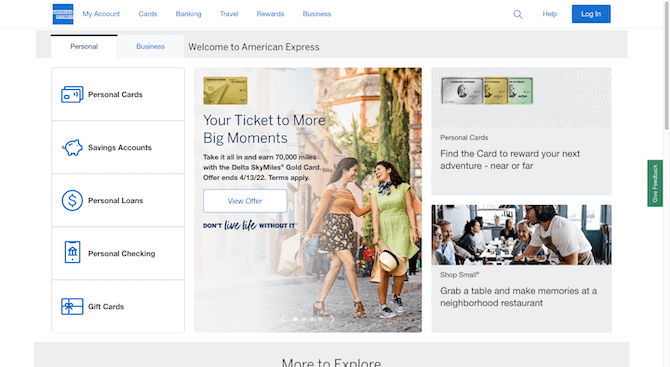 American Express home page The website for American Express uses two types of fonts. The larger header text uses a Benton Sans sans serif while the body text is styled with Helvetica Neue.