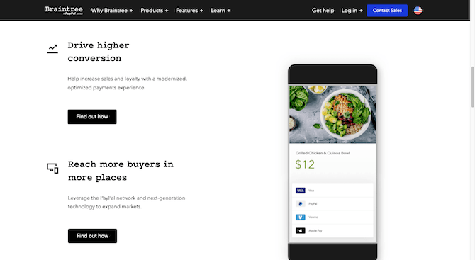 Braintree Payments typography The home page of the Braintree Payments website shows a combination of two fonts: a monospaced font is used for headers like “Drive higher conversion” and “Reach more buyers in more places” while a sans serif font is used for everything else.