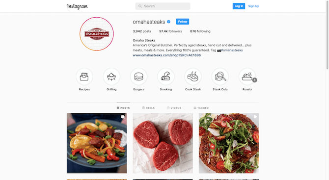 Omaha Steaks Instagram page On the @omahasteaks Instagram page, they’ve created custom icons for their saved posts section. Each circle contains what looks like a hand-drawn icon to represent each of the categories: Recipes, Grilling, Burgers, Smoking, Cook Steak, Steak Cuts, and Roasts.