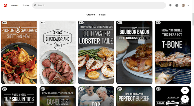 Omaha Steaks Pinterest page On the Omaha Steaks Pinterest account, users will find custom-designed promotional banners for their blog posts under “Created”. We see ones here for Pierogi & Sausage Sheet Pan Meal, 3 Ways to Cook a Chateaubriand, How to Grill the Perfect Cold Water Lobster Tails, Bourbon Bacon BBQ Cheeseburger, and How to Grill the Perfect T-Bone.