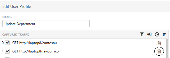 Delete-User-Profile-Step A slightly shorter list of steps from the Edit User Profile dialog. To the right of the second step, the trashcan icon on the step’s row has been circled.