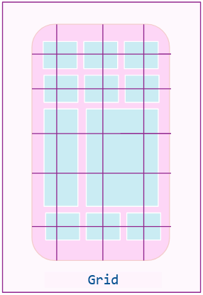 Grid Boxes arranged with a grid overlay to guide them