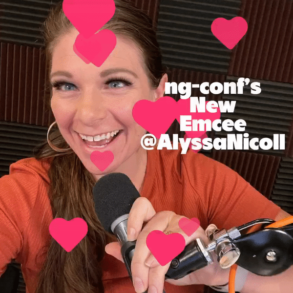 ng-conf-new-emcee-alysaa-nicoll ng-conf's new emcee @AlyssaNicoll - Alyssa with a mic and hearts float up the screen