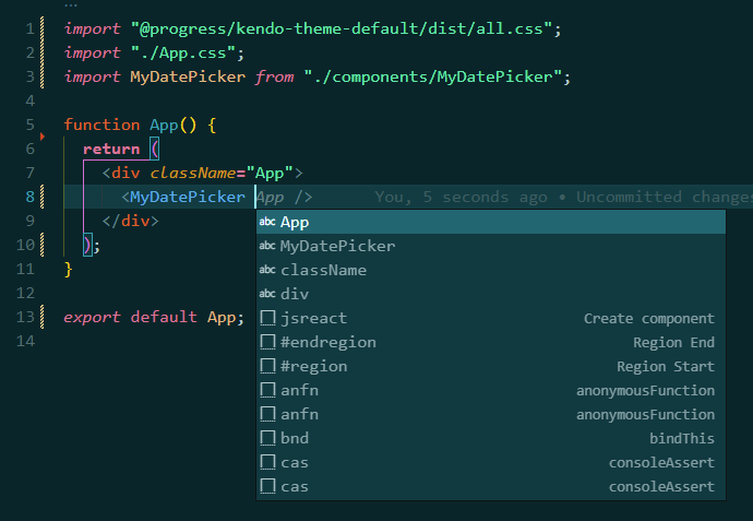 DatePicker wrapper component suggestions DatePicker wrapper component suggestions include App, MyDatePicker, but no properties
