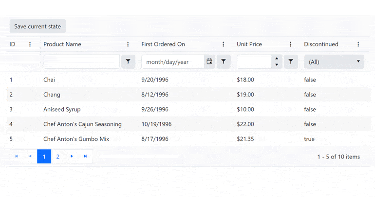 Angular Grid - Save and Restore Column State Angular Grid - Save and Restore Column State
