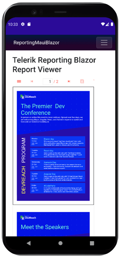 Reporting MAUI Blazor Reporting MAUI Blazor on a mobile device