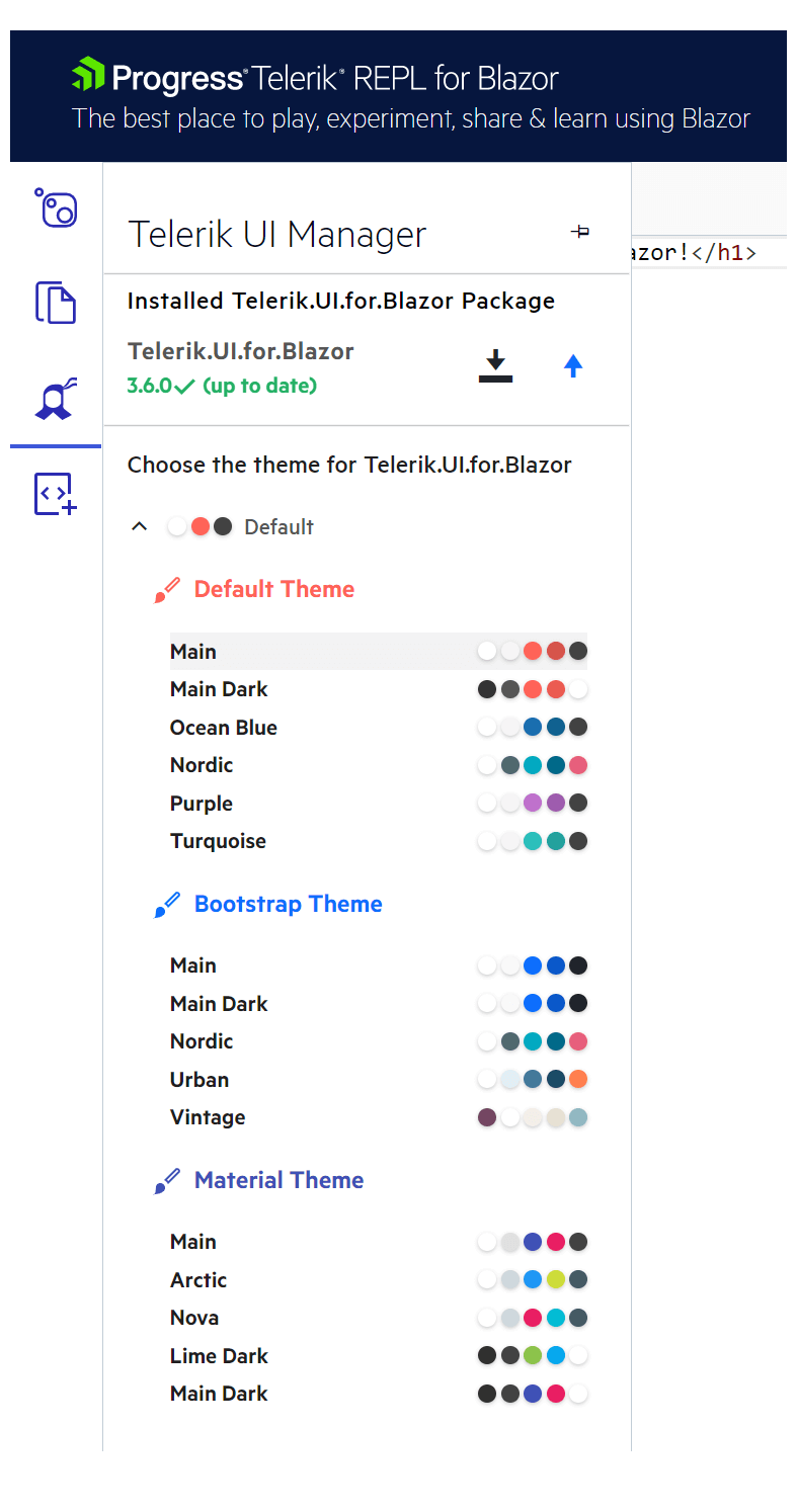 REPL for Blazor - Telerik UI versions REPL for Blazor - Telerik UI versions