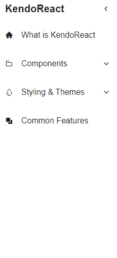 Collapsible drawer items - Components is expandable, revealing Animation and Buttons. When those are clicked, they also expand. They can be individually collapsed again, or closing the Components parent will collapse everything under it