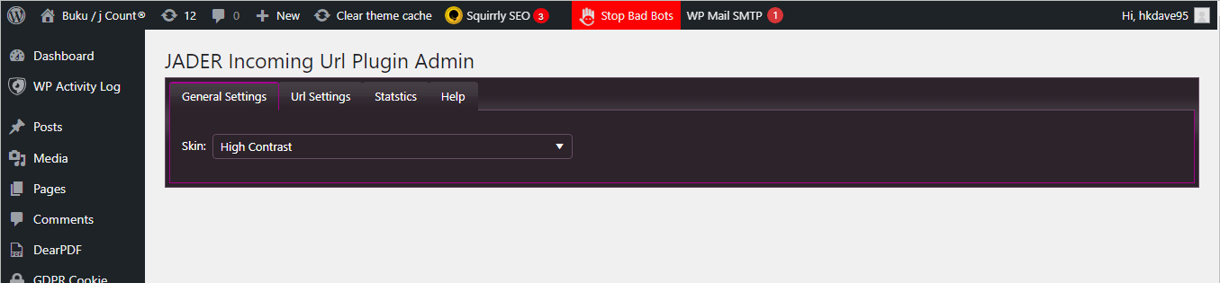 Plugin General Settings set skin to high contrast