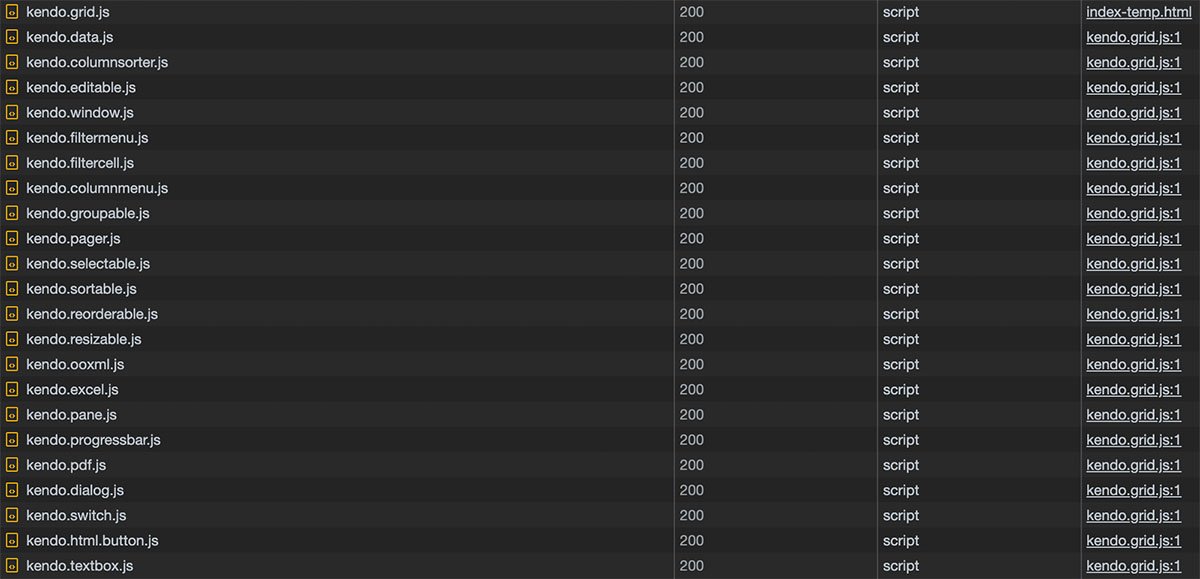 kendo.grid.js module dependencies List of kendo.grid.js module dependencies