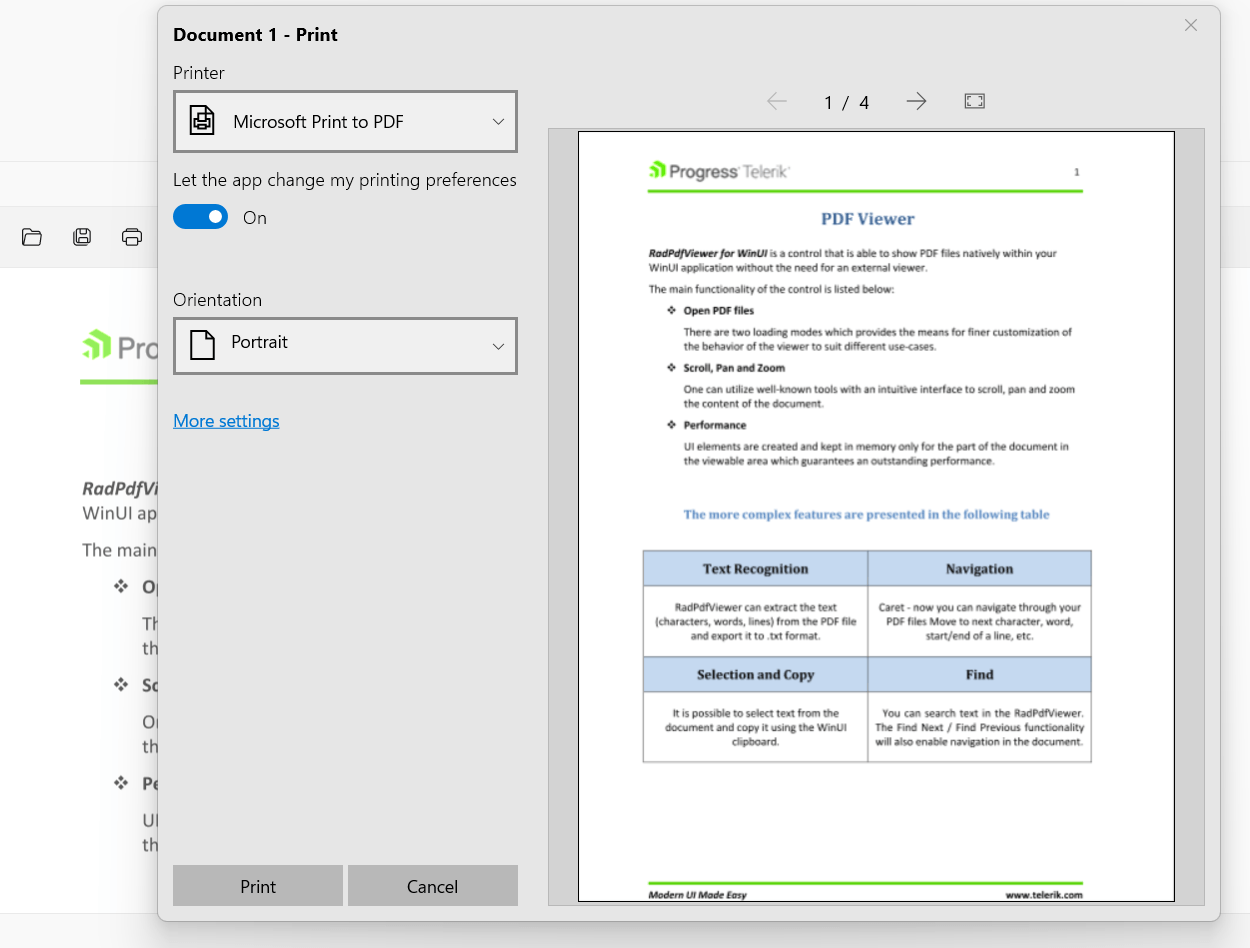 PdfViewer Print Support PdfViewer Print Support dialog