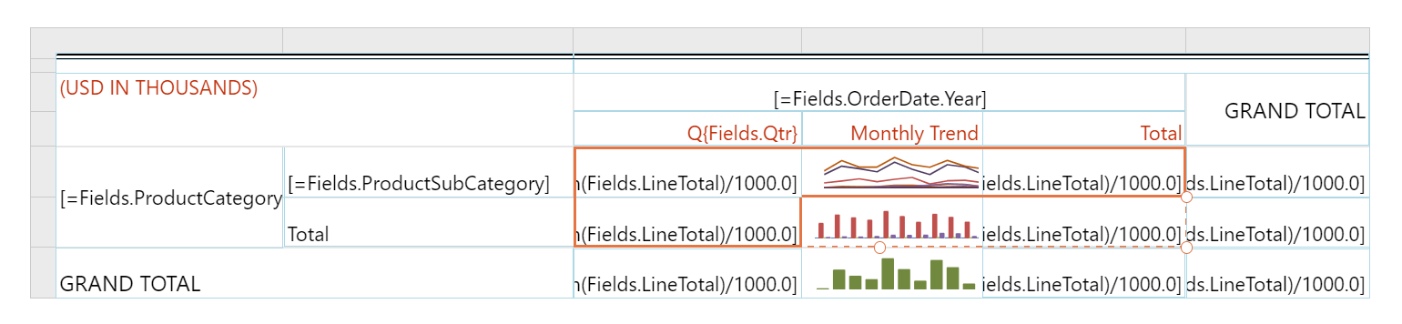 Web Report Selection Selection of a web report has three cells across and just one of the cells below it selected