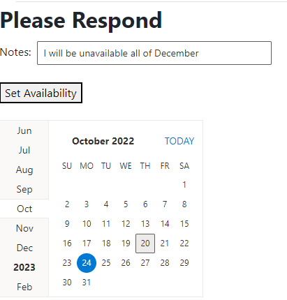 Another date on the calendar has been selected. Unlike the current date, it has a background in light gray with a thin black border around it.