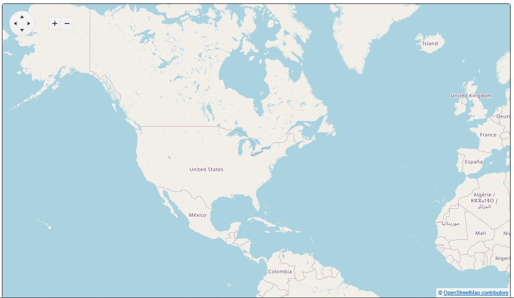 Blank Map A map showing North America, part of South America, western Europe, and part of north-western Africa. There is a link to the OpenStreet license agreement in the lower right corner of the map